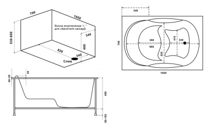 Акриловая ванна Bas Рио 105x70 без гидромассажа
