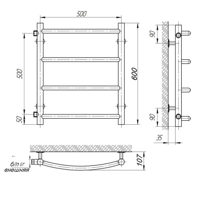 Водяной полотенцесушитель Laris Классик П4 60х50 1 Хром