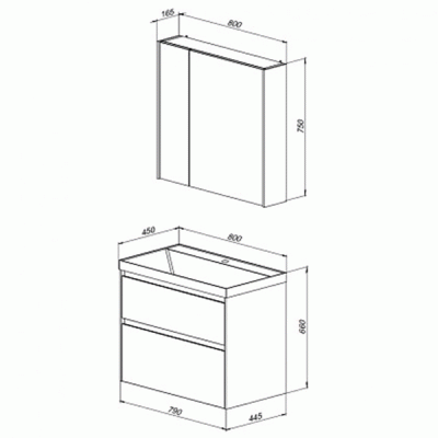Комплект мебели для ванной Aquanet Гласс 80 240465 подвесной Белый