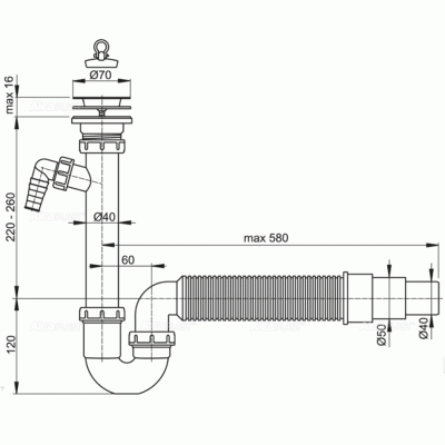 Сифон для кухонной мойки Alcaplast A830-DN50/40 Белый