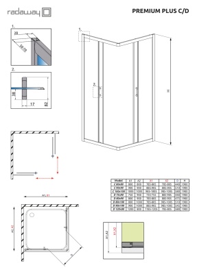 Душевой уголок Radaway Premium Plus D 1900 80x90 30437-01-01N профиль Хром стекло прозрачное