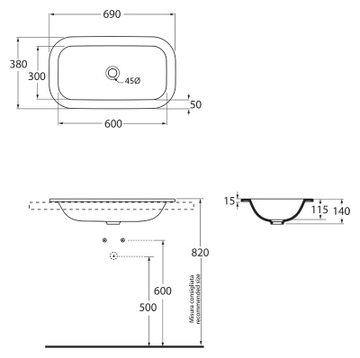 Раковина Azzurra Glaze GLZ 69x38/IN bianco lucido