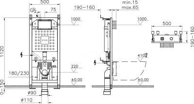 Инсталляция Vitra V12 762-5800-01 для подвесного унитаза без клавиши смыва