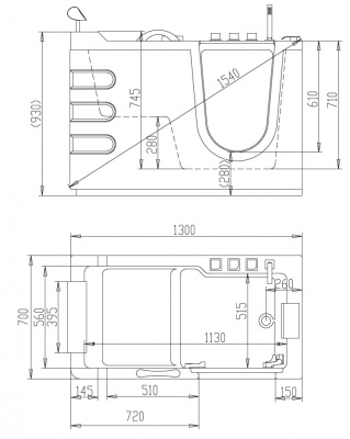Акриловая ванна Abber AB9000 C R 130х70 без гидромассажа