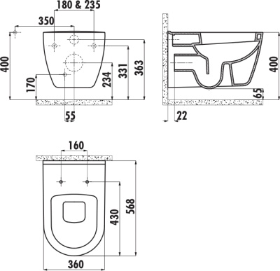 Унитаз Creavit Patera TP328.00100 подвесной Белый без сиденья