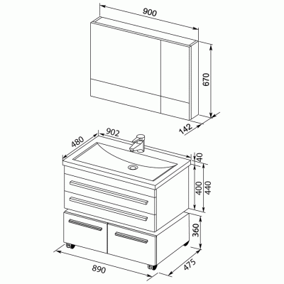 Комплект мебели для ванной Aquanet Верона 90 230313 Черный