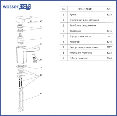 Смеситель для раковины WasserKRAFT Aller 1063W Хром Белый
