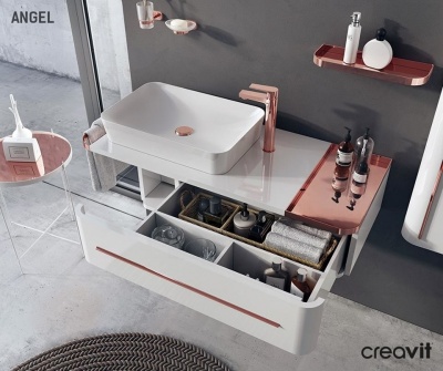 Тумба с раковиной Creavit Angel 120 AL0120.01.BBR+UL060 подвесная Белая Розовое золото