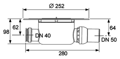 Сифон для душевого трапа Tece Drainpoint S DN50 3601500 горизонтальный без декоративной решетки