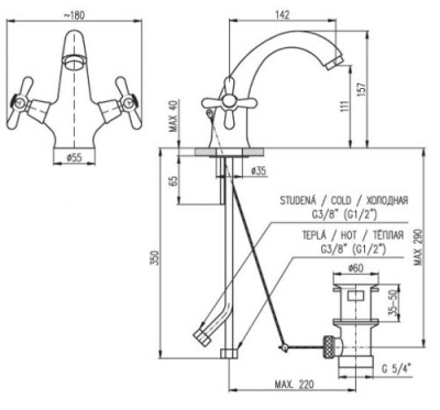 Смеситель для раковины Rav Slezak Morava retro MK129.5 Хром