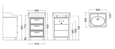 Тумба под раковину Kerama Marazzi Pompei 60 3 ящика Белая