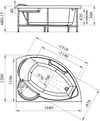 Акриловая ванна Radomir Vannesa Алари 168x120 R 2-01-0-2-1-218 Белая без гидромассажа