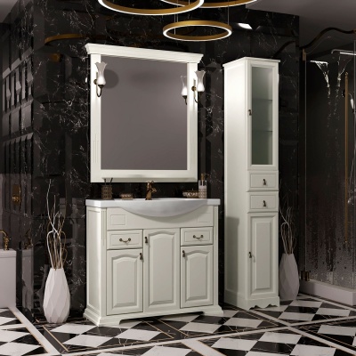 Комплект мебели для ванной Opadiris Риспекто 95 Слоновая кость со светильником Рустика Бронза