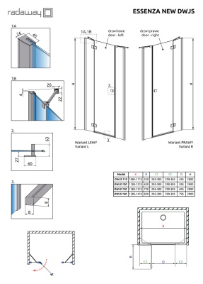 Элемент душевой двери Radaway Essenza New DWJS 140 L профиль Хром стекло прозрачное
