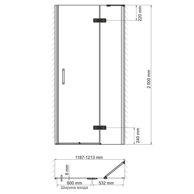 Душевая дверь в нишу WasserKRAFT Aller 120x200 R 10H05RBLACK MATT Хром