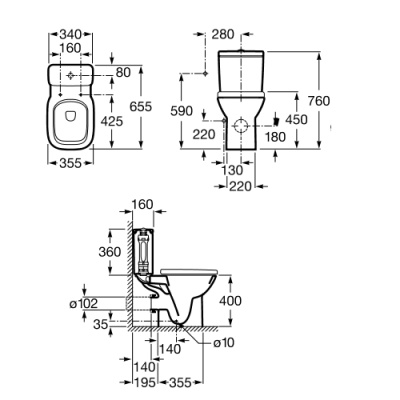 Унитаз компакт Roca Debba 34299700Y без бачка и сиденья