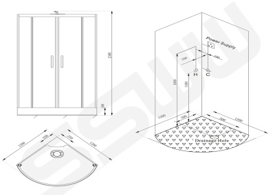 Душевая кабина SSWW BU620 120х120 с баней профиль Голубой сапфир матовый задняя стенка зеркальная