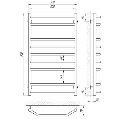 Электрический полотенцесушитель Laris Виктория П9 90х45 Хром
