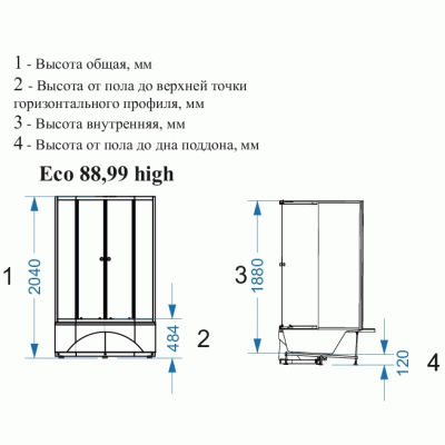 Душевая кабина Domani-Spa Eco Delight 99 High 90x90 DS01EcD99HWM00 профиль Белый задние стенки Белые