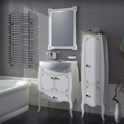 Тумба под раковину АСБ-мебель Парма 60 Белая с золотой патиной