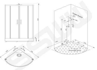 Душевая кабина SSWW BU602 100x100 с баней профиль Голубой сапфир матовый задняя стенка зеркальная