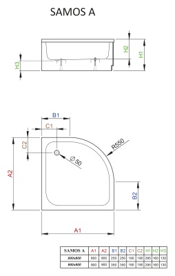 Акриловый поддон для душа Radaway Samos A 80x80x30 белый