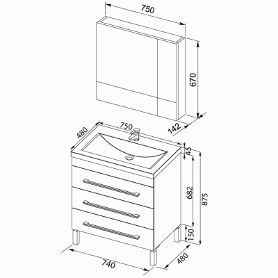Комплект мебели для ванной Aquanet Верона 75 231041 Черный