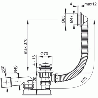 Слив-перелив Alcaplast A505KM-120 Click-Clack Белый Хром