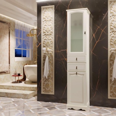 Шкаф пенал Opadiris Риспекто 40 L Z0000006258 с бельевой корзиной Слоновая кость ручки Бронза