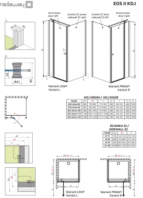 Дверь для душевого уголка Radaway Eos II KDJ 100x195 профиль хром, стекло прозрачное, левая