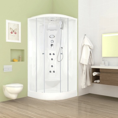 Душевая кабина Domani-Spa Elegance 90x90 DS01E99LACl10 с гидромассажем профиль Белый стекло прозрачное