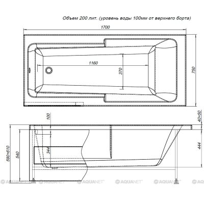 Акриловая ванна Aquanet Taurus 160x75 без гидромассажа