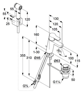 Смеситель для раковины Kludi Pure&Easy 372590565 с гигиеническим душем Хром