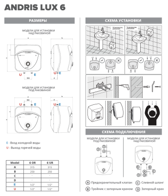 Водонагреватель накопительный Ariston ABS ANDRIS LUX 6 UR 3626239 Белый