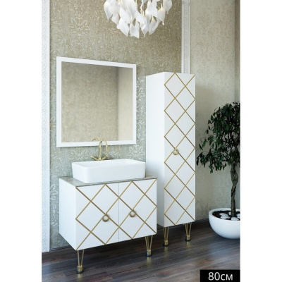 Тумба с раковиной Sanflor Александрия 80 С02761 Белая с патиной Золото