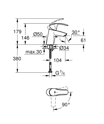 Смеситель для раковины Grohe Eurosmart 32154002 Хром