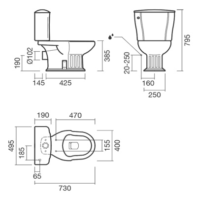 Унитаз-компакт Sanitana Grecia S10070223400000+S10070366800000+S80006832900000 с бачком и Белым сиденьем