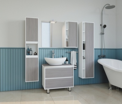 Шкаф пенал Mixline Аврора 35 535116 подвесной Белый Серый камень