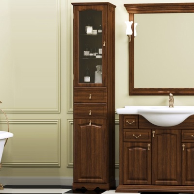 Шкаф пенал Opadiris Риспекто 40 L 00000000798 с бельевой корзиной Орех антикварный ручки Бронза