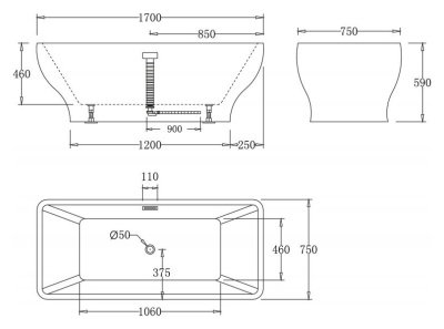 Акриловая ванна BelBagno BB73 170x75 без гидромассажа