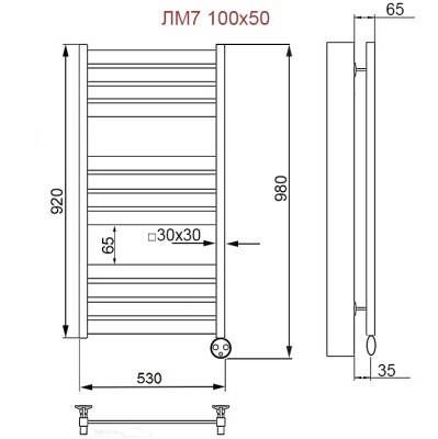 Электрический полотенцесушитель Ника Modern ЛМ 7 100x50 масляный Antique Silver 12 перекладин