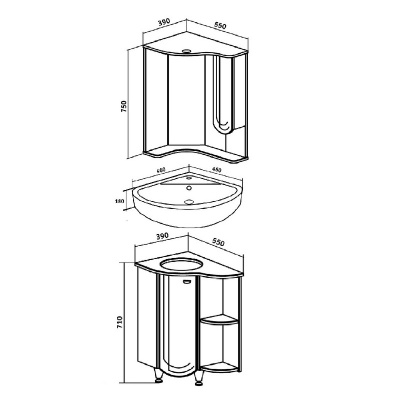 Мебель для ванной Runo Бис 55 угловая Белая