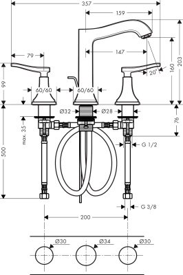 Смеситель для раковины Hansgrohe Metropol Classic 31331090 Хром Золото