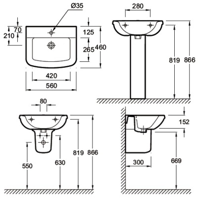 Раковина Jacob Delafon Panache 56 E1434-00 Белая