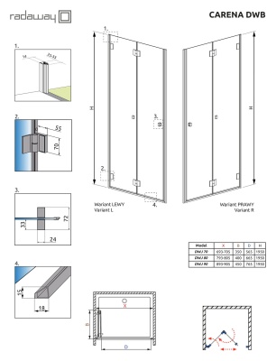 Душевая дверь в нишу Radaway Carena DWB 90 L профиль Хром стекло прозрачное