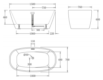 Акриловая ванна BelBagno BB72 150x76 без гидромассажа