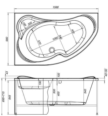 Акриловая ванна Aquanet Capri 160x100 L 00203911+243003+204668 с гидромассажем