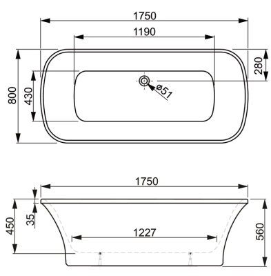 Акриловая ванна Vagnerplast Blanca NT 175x80 без гидромассажа