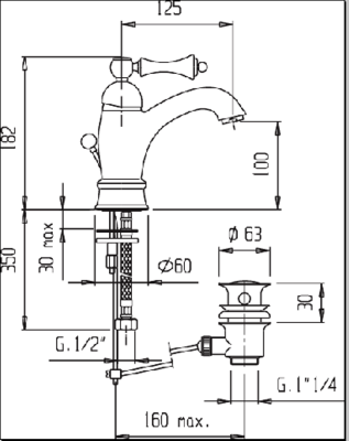 Смеситель для раковины Cezares Margot MARGOT-LSM1-A-02-Bi/A Бронза