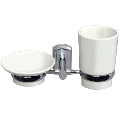 Стакан для зубных щеток с мыльницей WasserKRAFT K-28126 Хром Белый Стакан для зубных щеток с мыльницей WasserKRAFT K-28126 Хром Белый